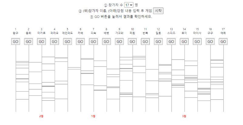 사다리 이벤트 결과