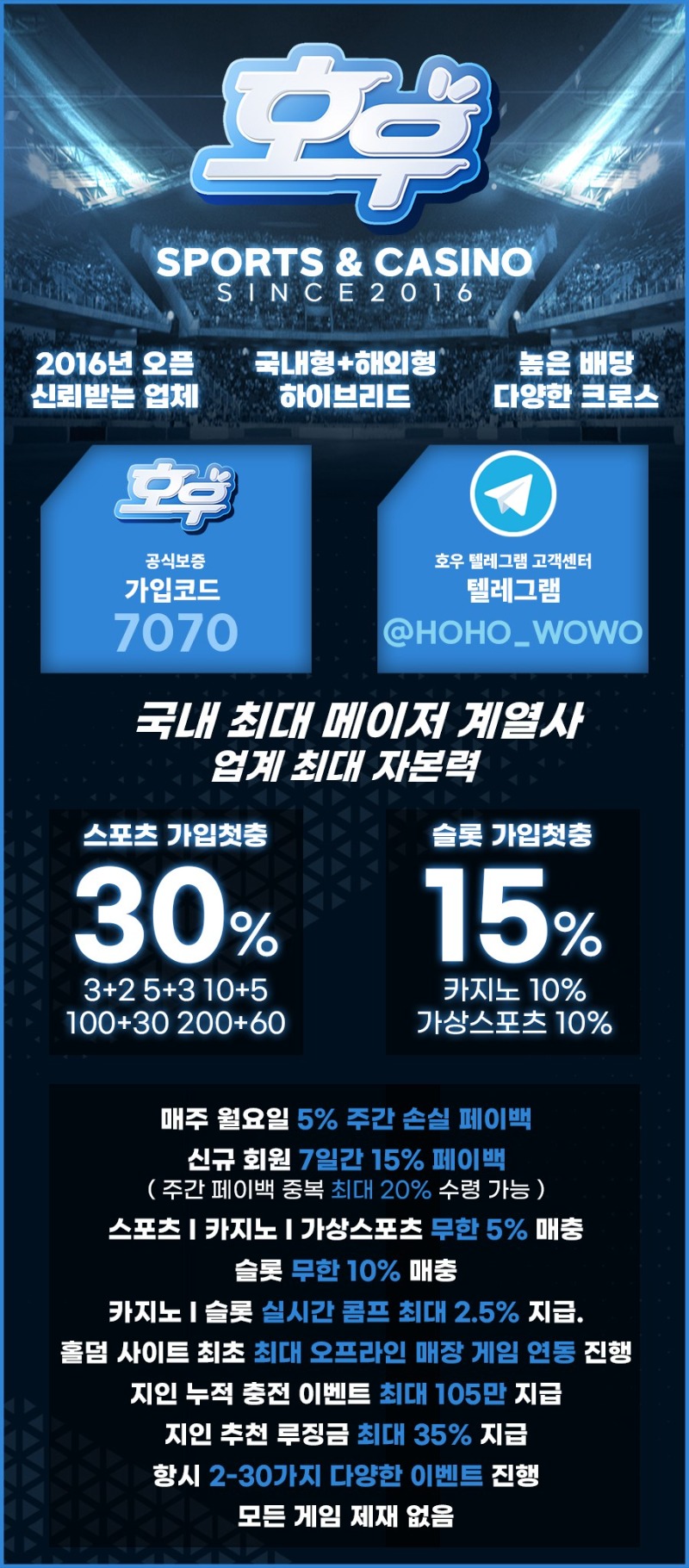 ❌ 호우 먹튀 ❌ ✨첫매무한✨가입 첫충 3+2, 5+3, 10+5 or 30%✨매주 페이백 5% 무제한✨카지노 & 슬롯 콤프 최대 2.5%✨ ❌모든제제 無 ❌✨