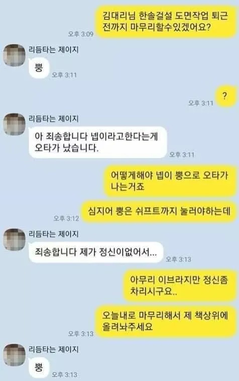 직장 단톡 대참사