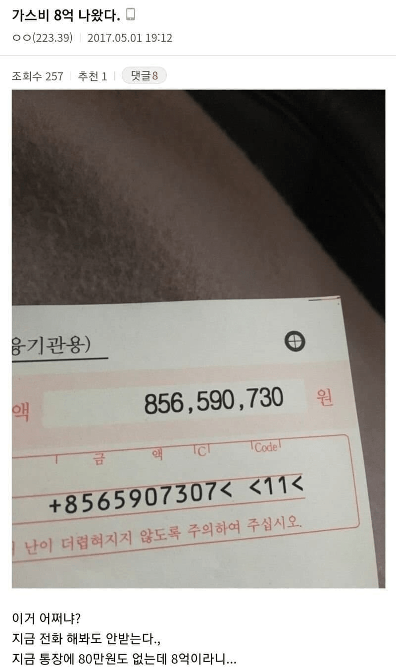 도시가스 요금 8억 나왔다는 디시인.jpg