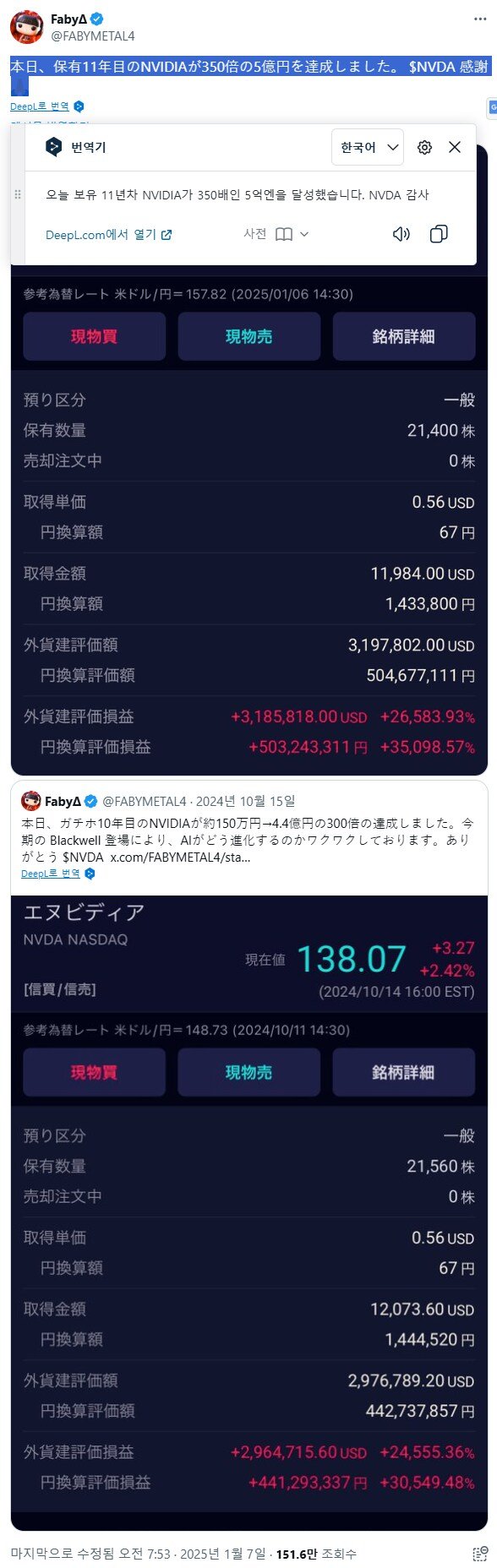 11년차 엔비디아 1300만원 존버 일본인 근황
