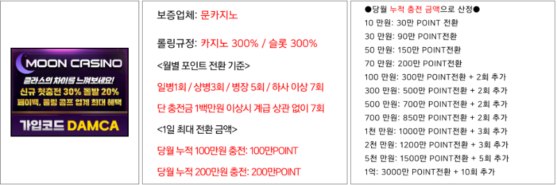 문카지노 포인트 전환 안내사항