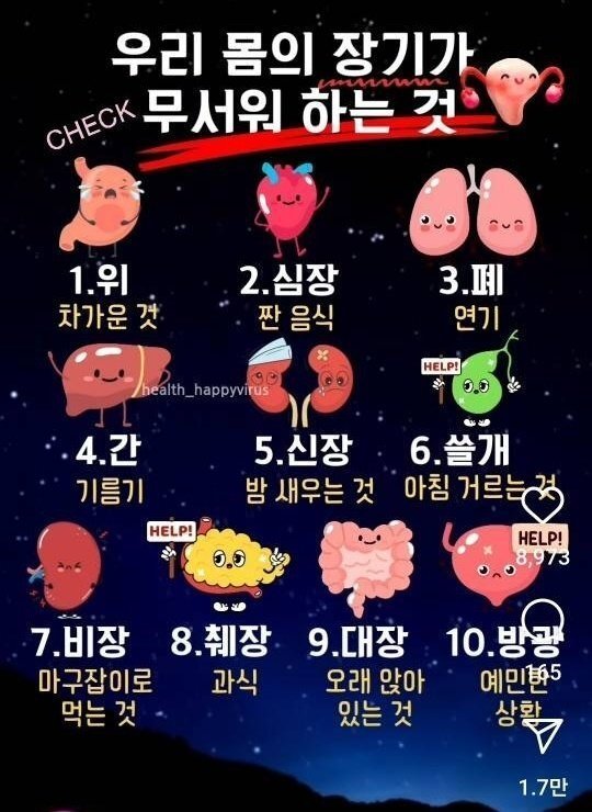 몸의 장기가 무서워하는 것