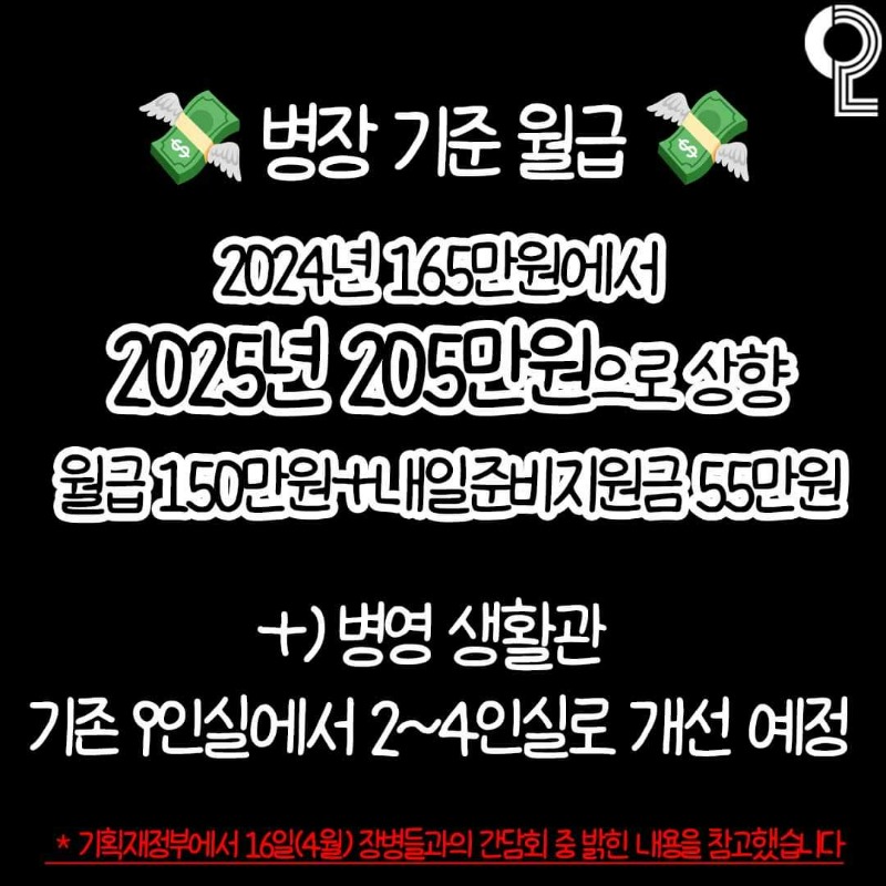 25년부터 병장 월급 205만원