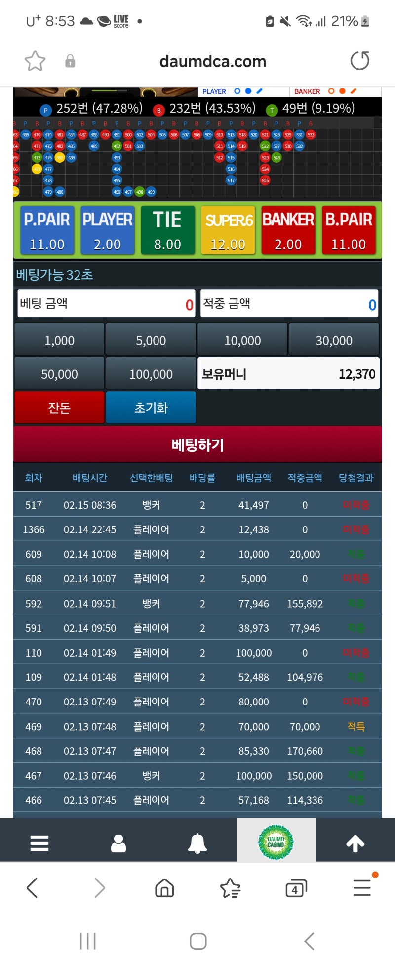 최근 포바승률