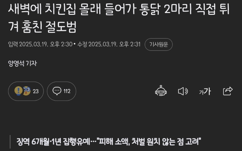 치킨 직접 튀겨 훔침