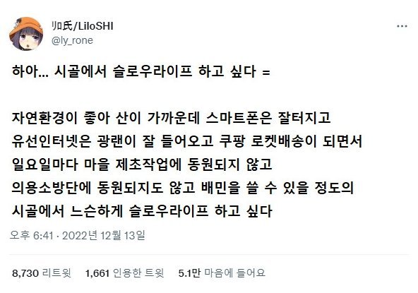 시골에서 슬로우라이프 하고 싶다의 뜻