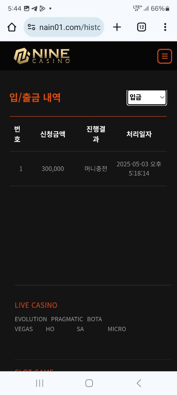 나인카지노 환버튼없음 실뱃치고 원금처리