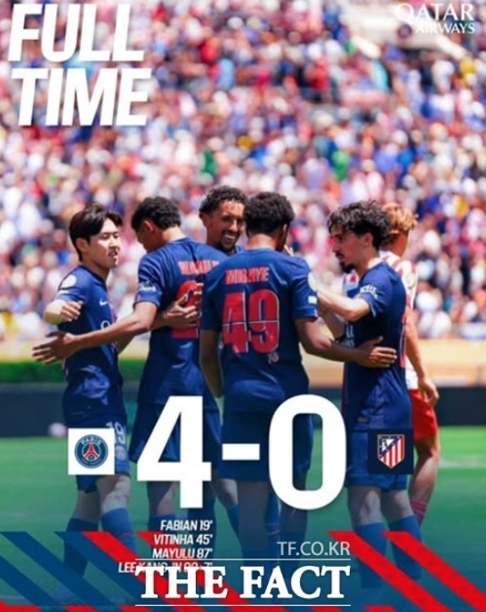 이강인 PK골' PSG, FIFA 클럽 월드컵 AT 마드리드에 '완승