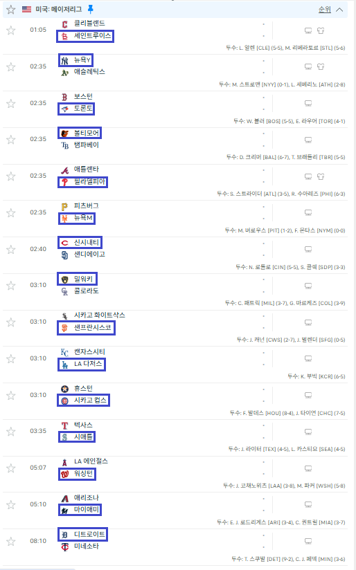 오늘 MLB도 어렵네요