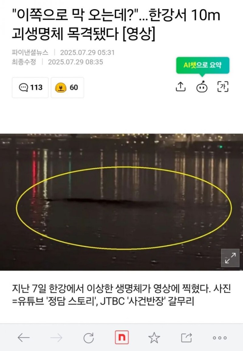 한강 괴물출현 논란