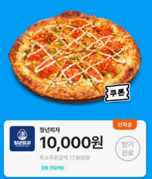 청년피자 1만원할인권 배민 선착순 주문 ㅅㅅ