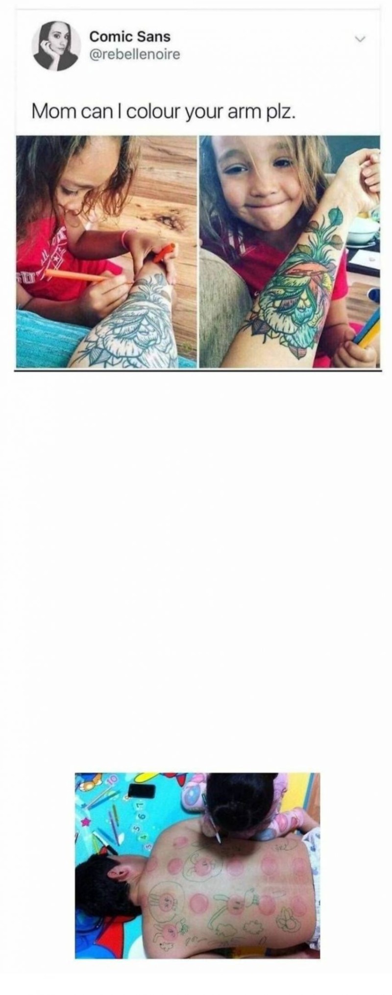 엄마 팔 문신에 색칠해준 아이를 본 우리집 딸내미