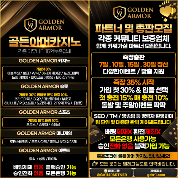 ⭐️골든아머카지노 파트너 모집⭐️