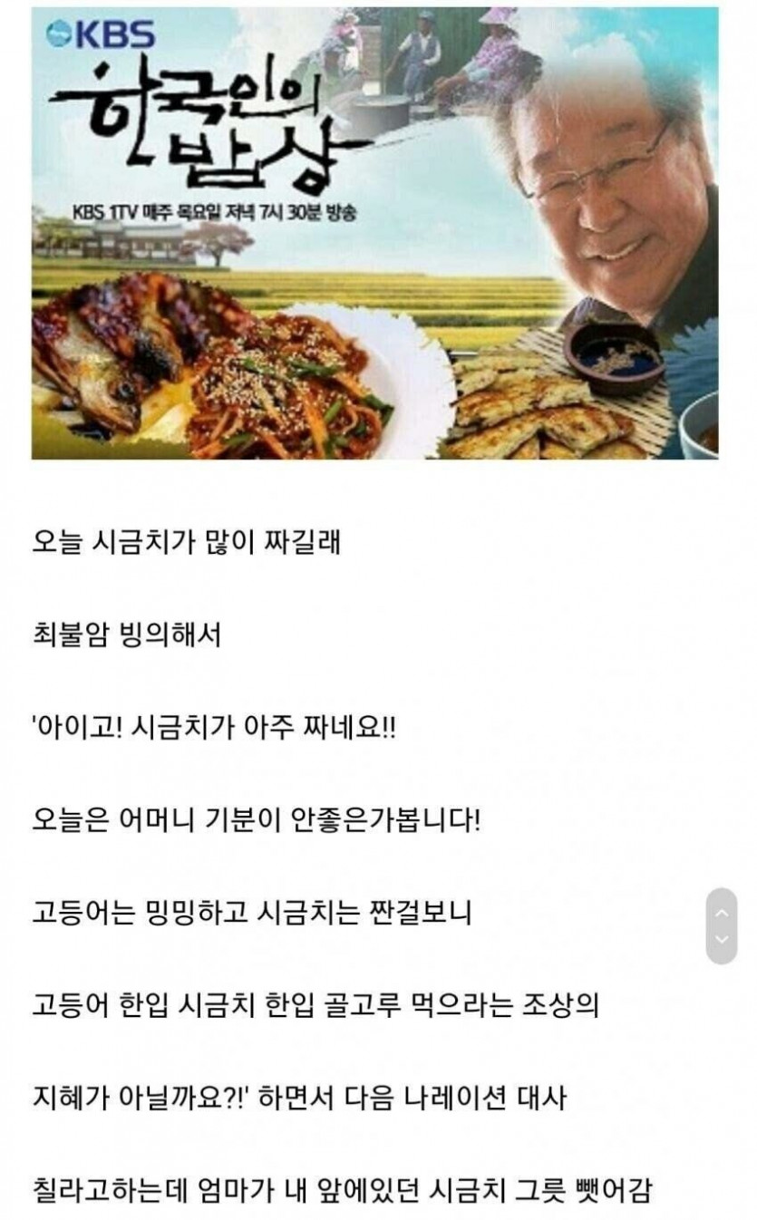한국인의 밥상 따라한 디시인의 최후