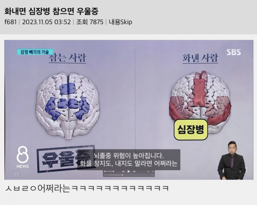 화내면 심장병 참으면 우울증