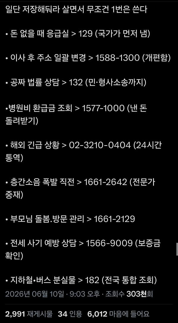 인생 살면서 무조건 한번은 쓰는 전화번호