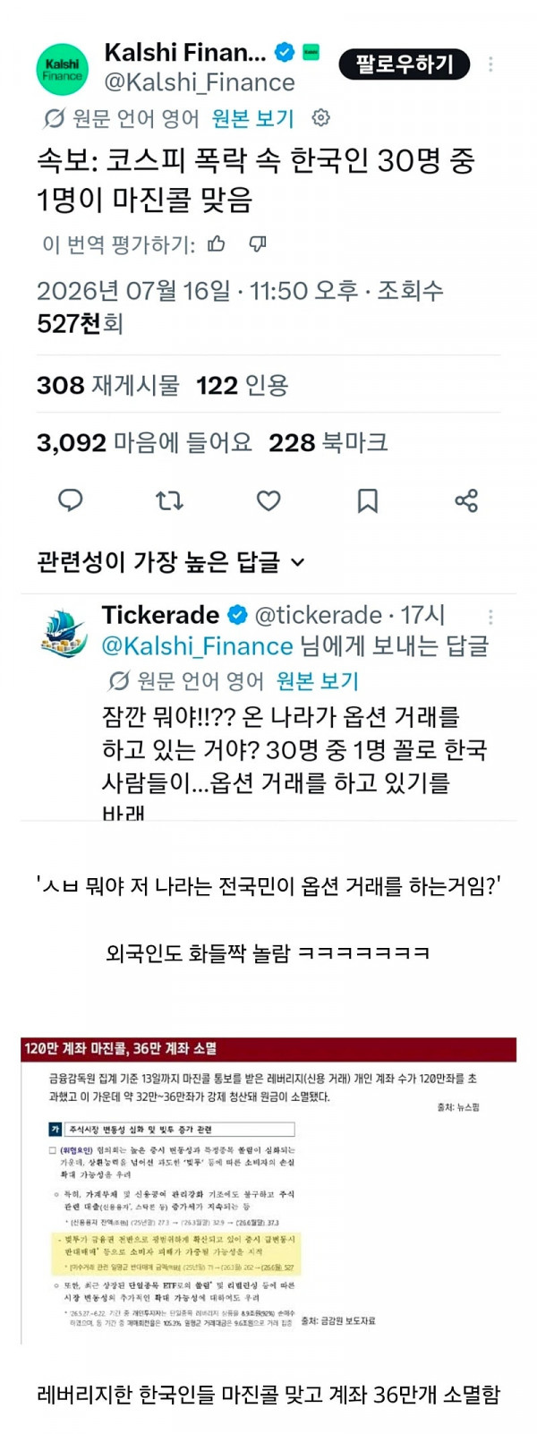 한국인 30명중 1명이 마진콜