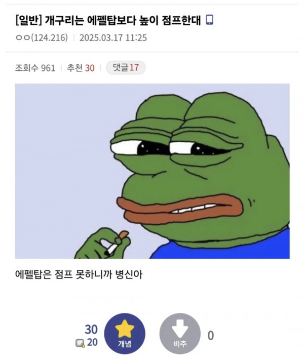 개구리는 에펠탑 보다 높이 점프함